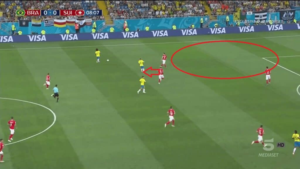 Neymar dropping instead of moving into space beyond