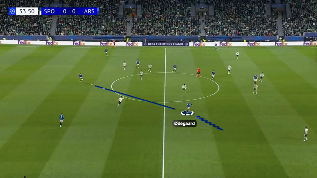 Odegaard receiving vertical pass