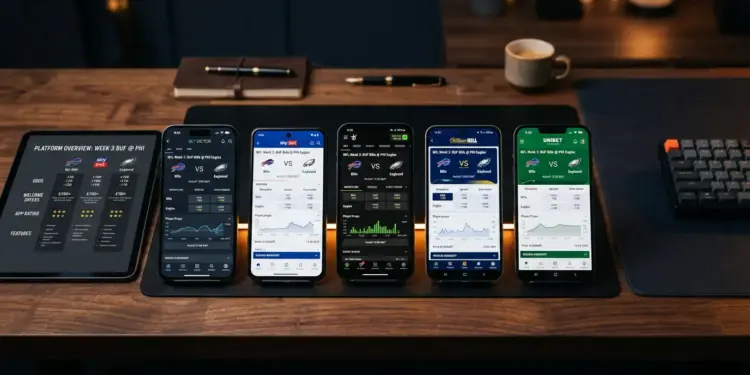 Multiple sports betting platforms displayed on devices for comparison
