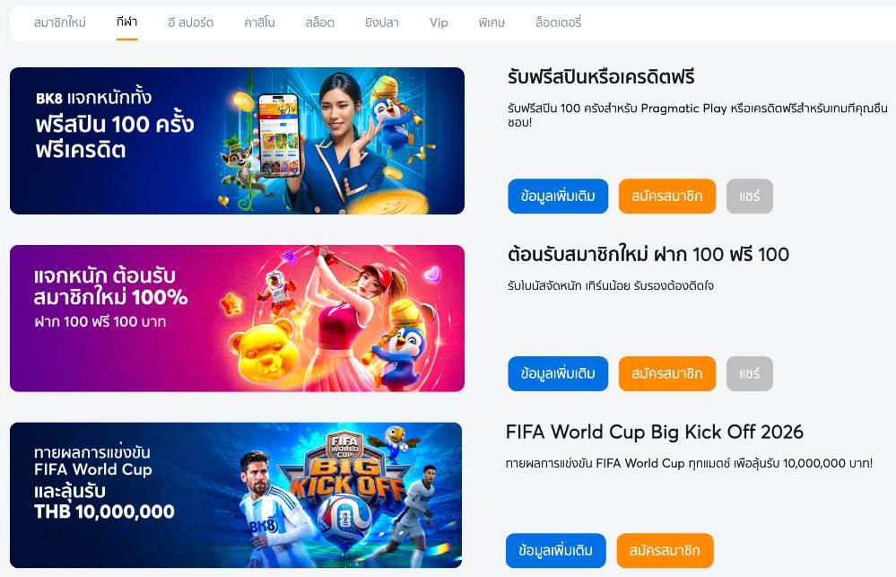 ประเภทของโบนัสและโปรโมชั่นพนันกีฬา