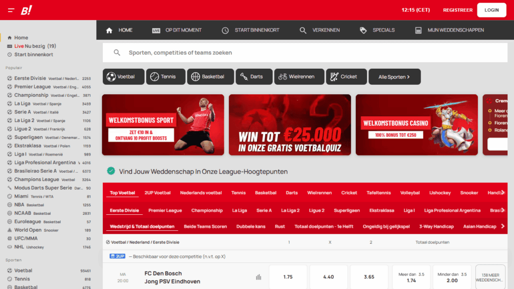 startpagina van Bingoal voor voetbal bet