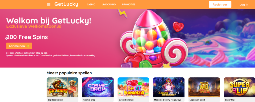 Homepage GetLucky online casino Nederland