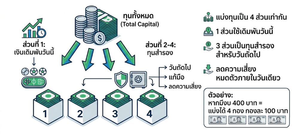 อินโฟกราฟิกแสดงวิธีการแบ่งเงินออกเป็น 4 กอง