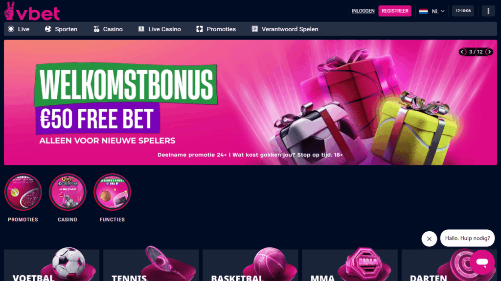 startpagina van Vbet voor online voetbal wedden