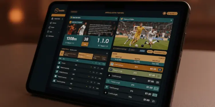 Sports betting platform dashboard on smartphone displaying live odds and betting interface
