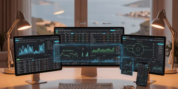 Professional sports betting analysis workspace with multiple devices displaying betting platforms