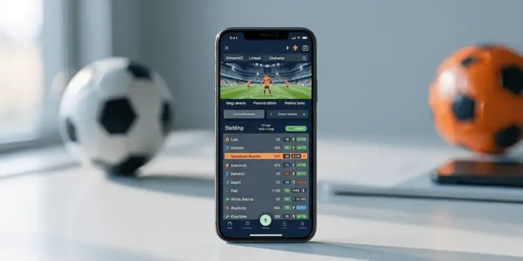 Digital sports betting platform on smartphone in modern Nordic workspace setting