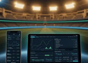 Modern sports betting interface with smartphone and tablet showing live sports analytics in Egypt