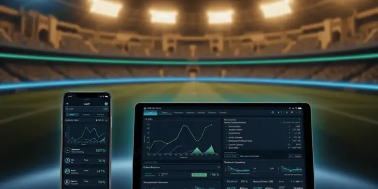 Modern sports betting interface with smartphone and tablet showing live sports analytics in Egypt