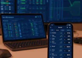 Sports betting platform comparison screens showing odds, analytics, and betting dashboards on multiple devices