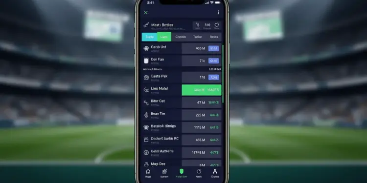Professional sports betting interface on smartphone showing live odds and match statistics