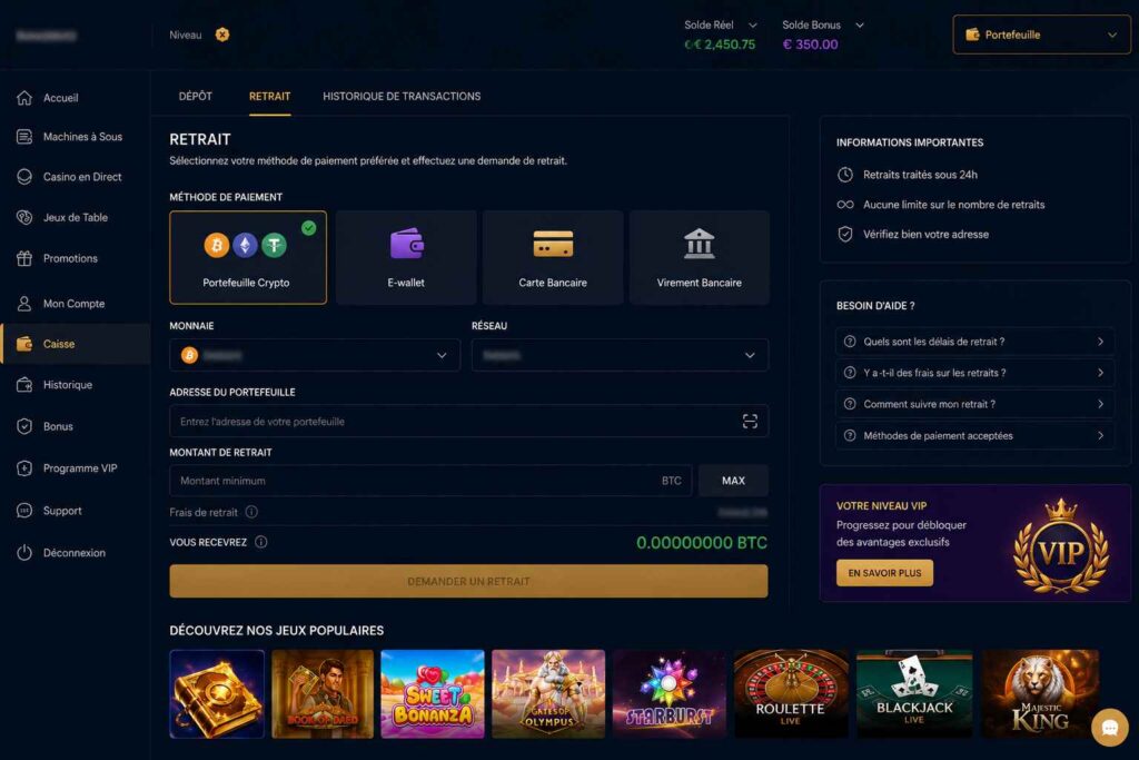 casino en ligne retrait instantané moyen de paiement