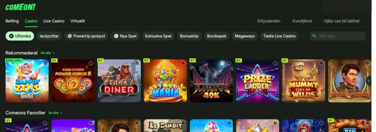 ComeOn casino hemsida
