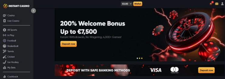 Instant Casino hemsida