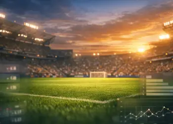 World Cup 2026 stadium analysis with sports betting visualization and global tournament atmosphere