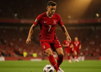 Canadian midfielder controlling ball in central pivot role during historic World Cup knockout match