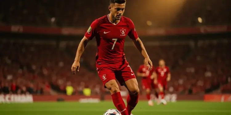 Canadian midfielder controlling ball in central pivot role during historic World Cup knockout match